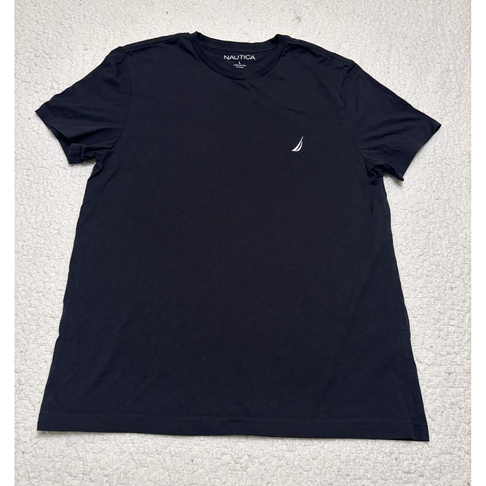 Nautica Mens T-shirt Basic Size L Black 100% Cotton Solid Embroidered Logo